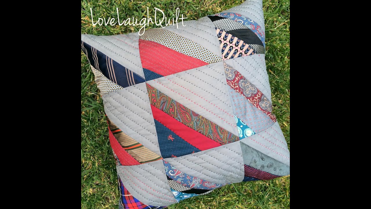 How to make a quilt block using old ties-string quilting- tie quilt- pillow- scrap quilt