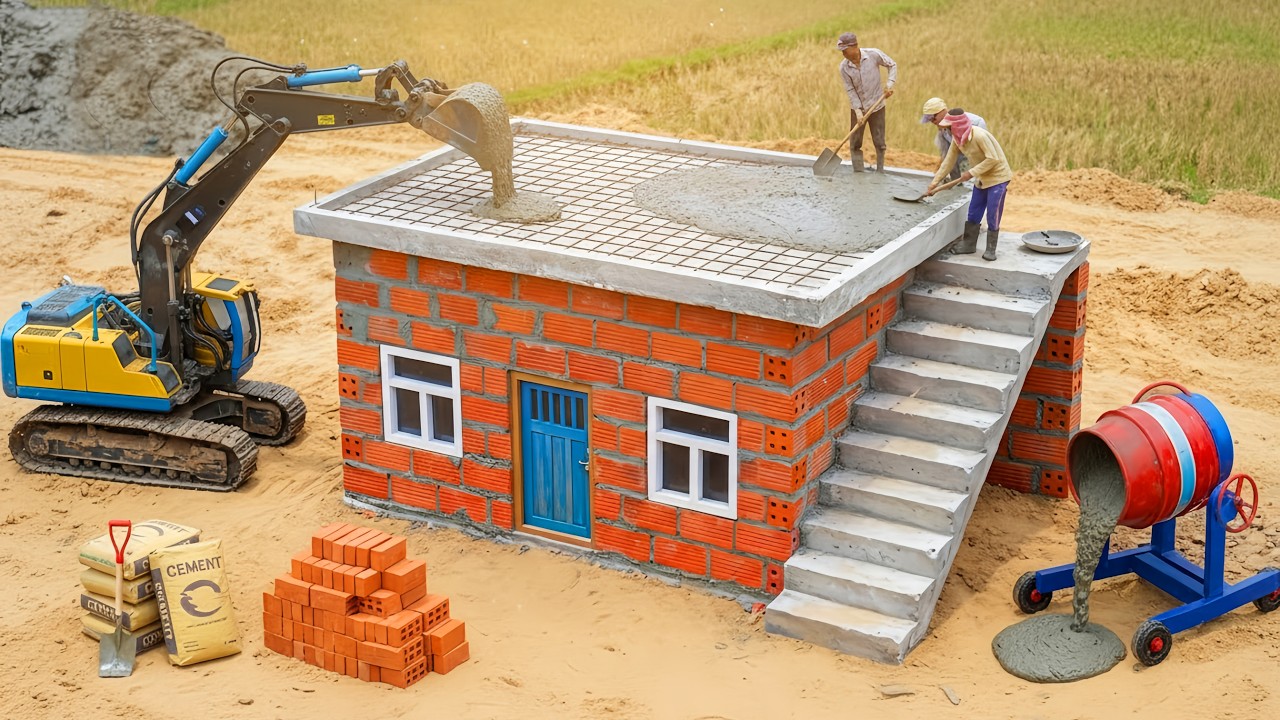 Lightning Hits Pole - DIY Mini House Building with Bricks and Cement Construction Science Project