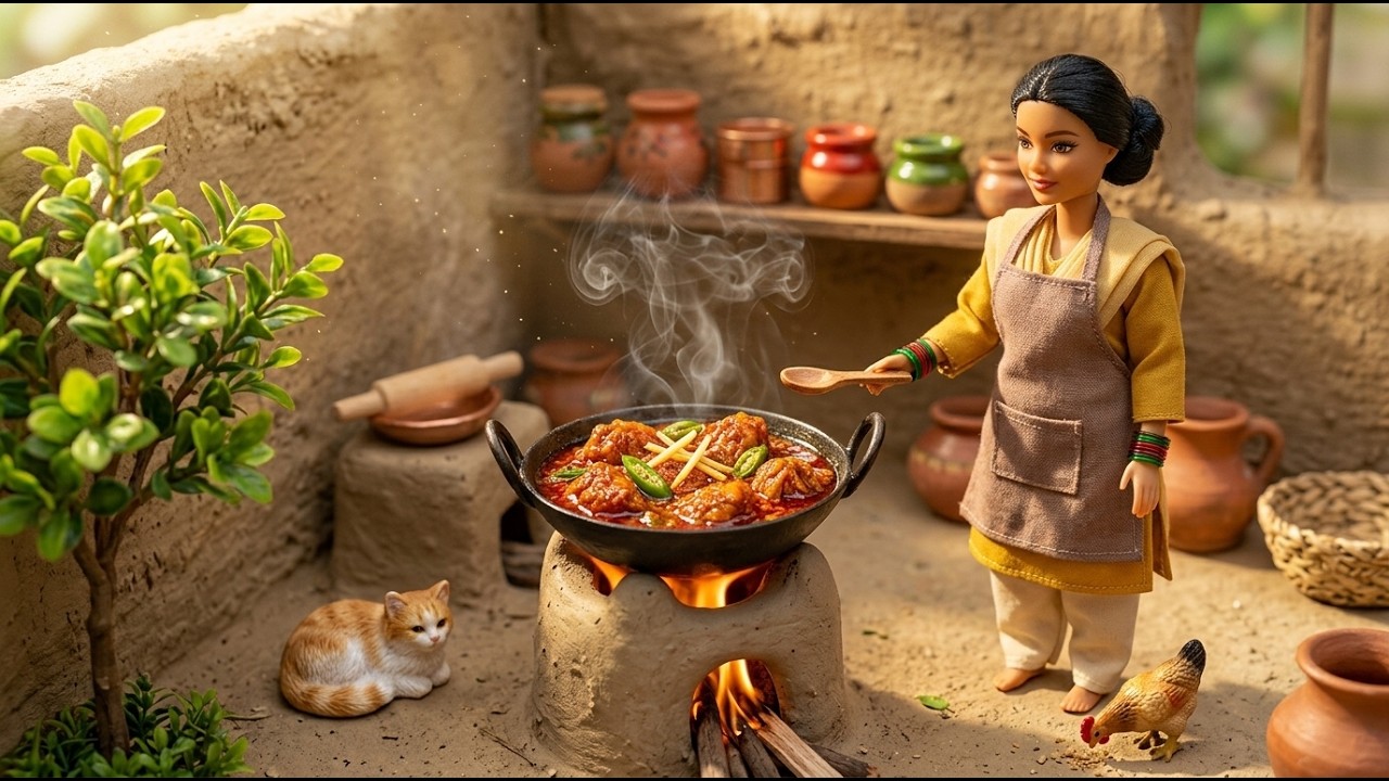 Miniature Doll Chicken Karahi Cooking ASMR | Tiny Village Kitchen Story