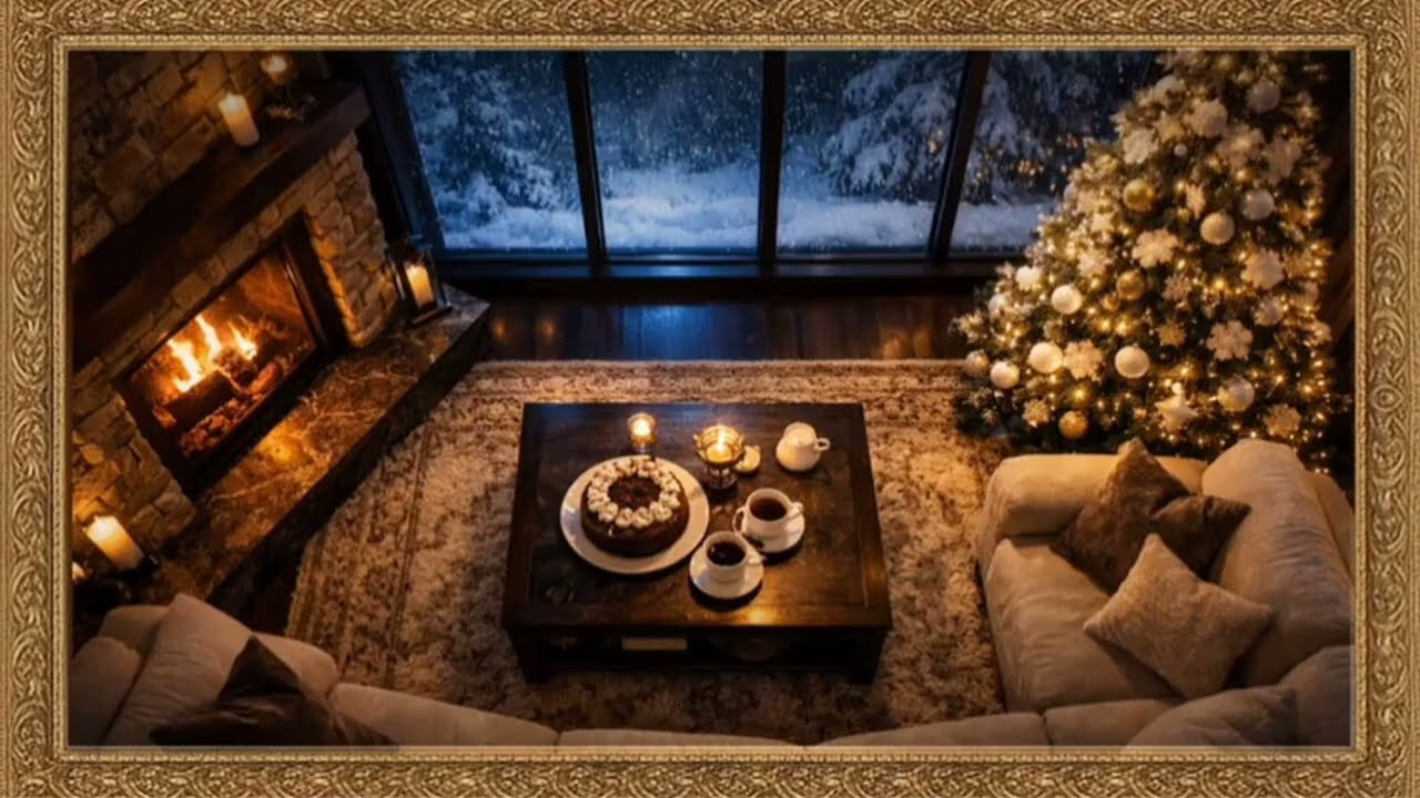 Cozy Winter Night Ambience | 3 HOURS Soft Piano & Crackling Fireplace