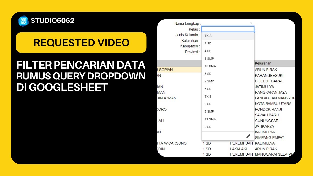 Cara Membuat Filter Pencarian Dropdown dengan Query di Google Spreadsheet