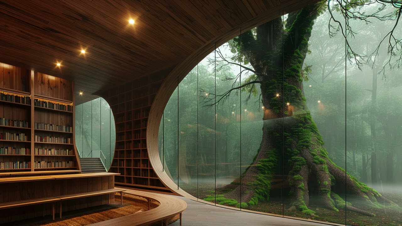 Rainfall Sanctuary | A Silent Library Where Rain, Wood, and Trees Coexist