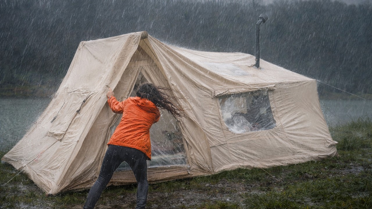 ☔️Şiddetli Yağmur ve Fırtınada Sıcak &Ccedil;adır Kampı
