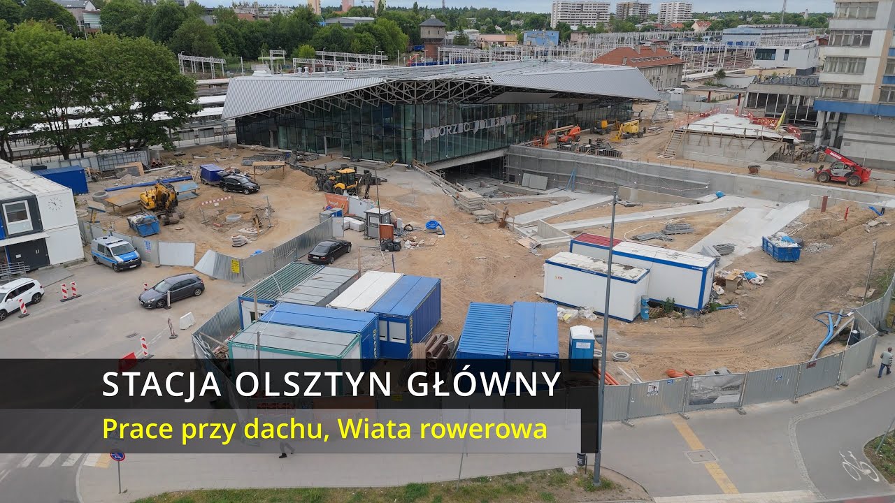 Stacja Kolejowa PKP Olsztyn Główny | Budują dach i wiatę rowerową | Widok z drona | DJI Air 3 4K