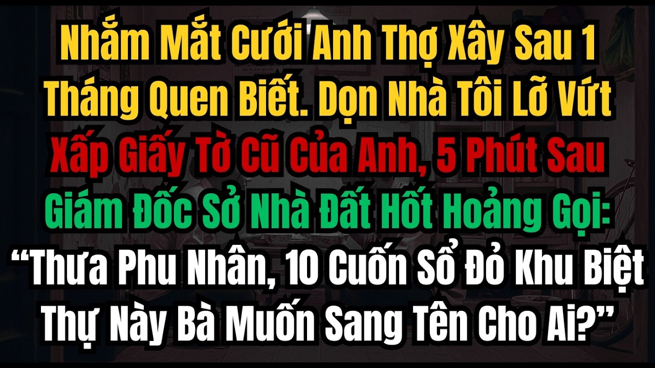 Nhắm Mắt Cưới Anh Thợ Xây Sau 1 Tháng Quen Biết  Dọn Nhà Tôi Lỡ Vứt Xấp Giấy Tờ Cũ Của Anh, 5 Phút..