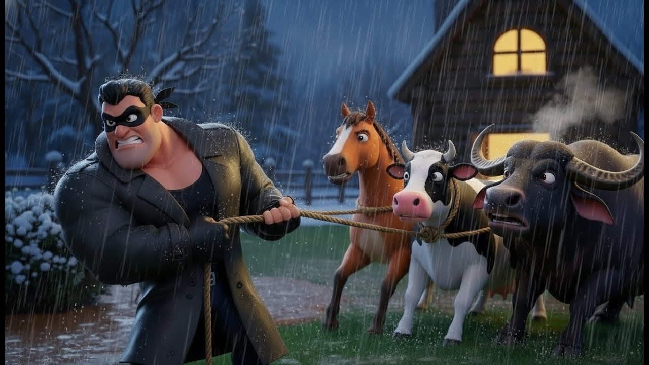 Funny Police Chase on the Farm, Thief Caught & Animals Rescued, Kids Cartoon Pixar Style Ep-1