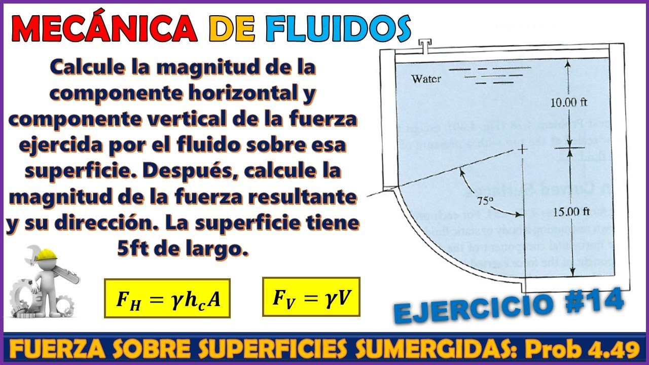 FUERZA SOBRE SUPERFICIES CURVAS | COMPONENTE HORIZONTAL Y VERTICAL | Problema 4.49 Mott