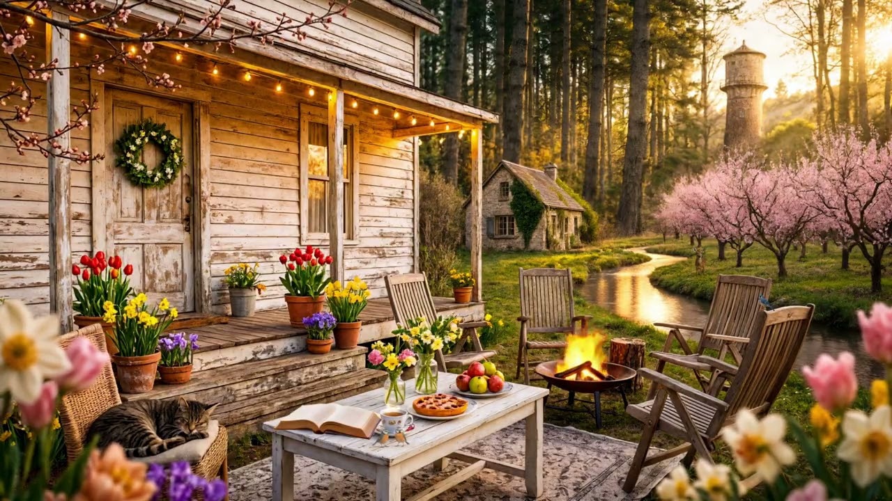 Quiet Spring Countryside Morning 🌷☀️ Flowing Stream Sounds for Relaxation