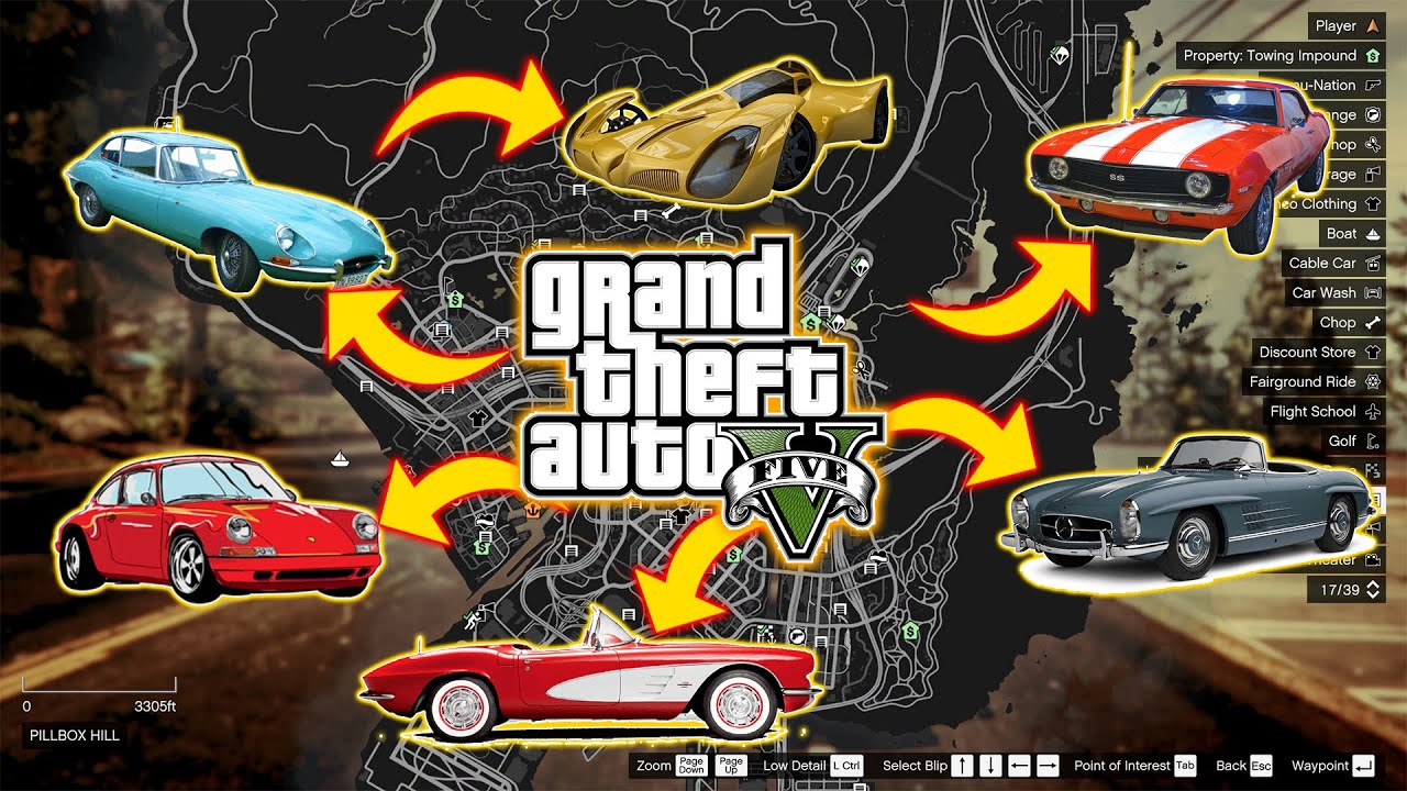 GTA V - Classic Sport Car Locations in Story Mode (XBOX, PC, PS4, PS5)