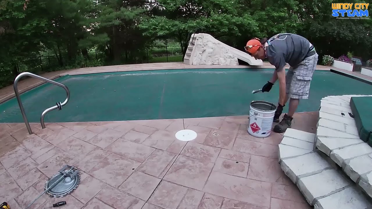 Sealing A Stamped Concrete Pool Deck - Cleaning & Sealing Stamped Concrete - Windy City Steam