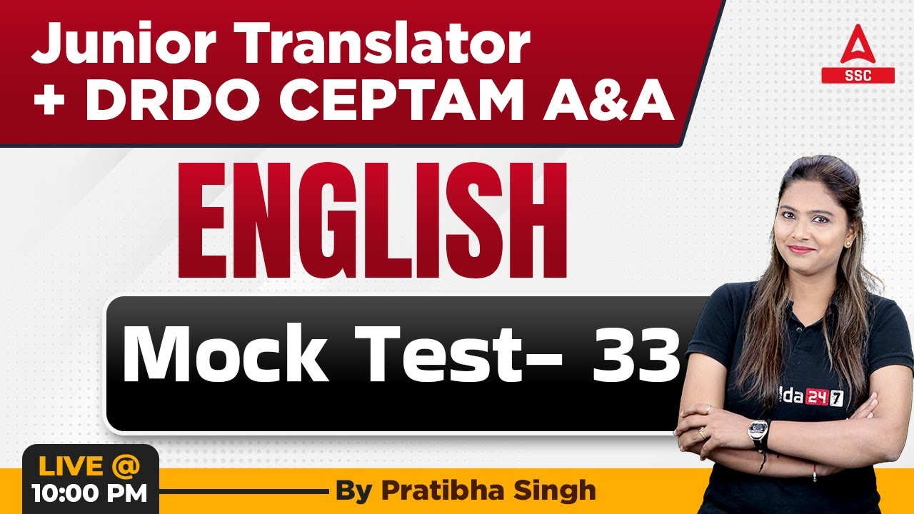 DRDO CEPTAM 10 Admin & Allied | English by Pratibha singh | Mock Test 33