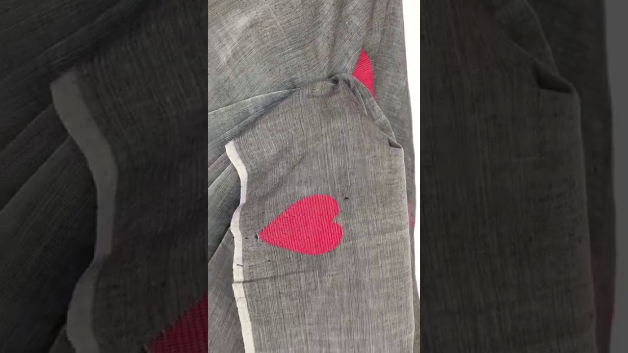 Dark Grey Pure Linen Saree with Handwoven Heart Motifs | Mirra Clothing