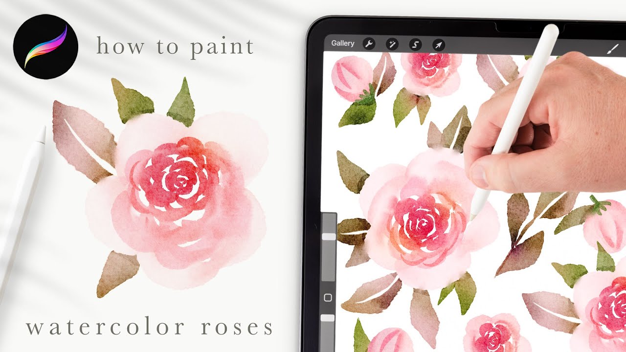 how to paint loose watercolor roses in Procreate // Procreate tips and tricks for beginners