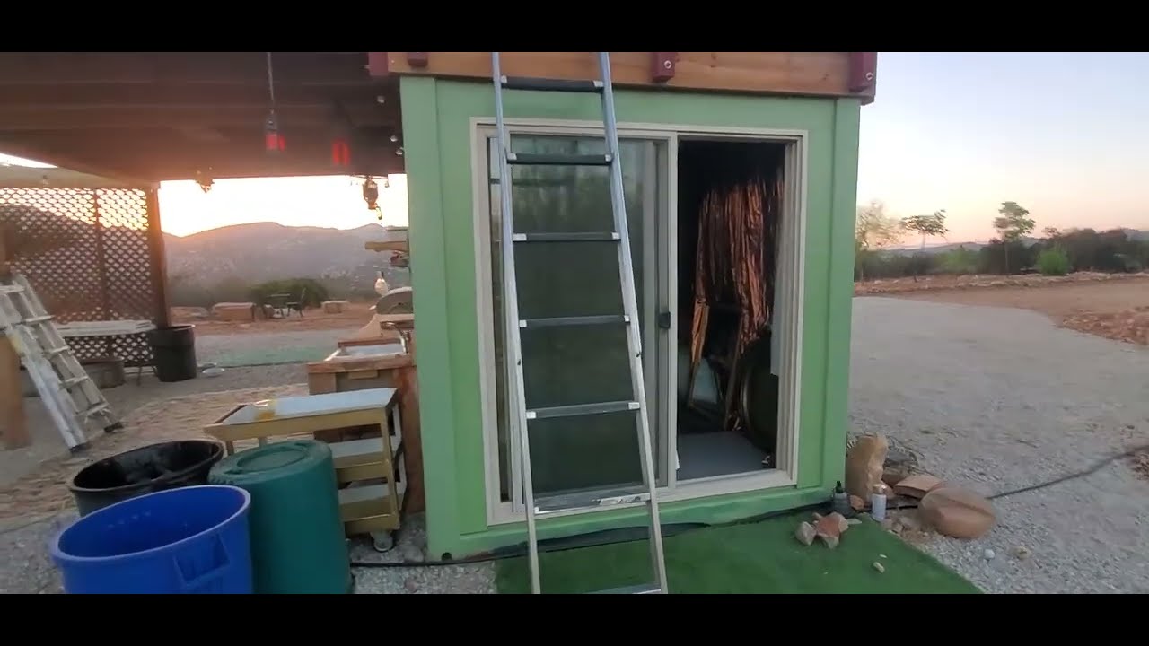 Finished sliding glass door on shipping container