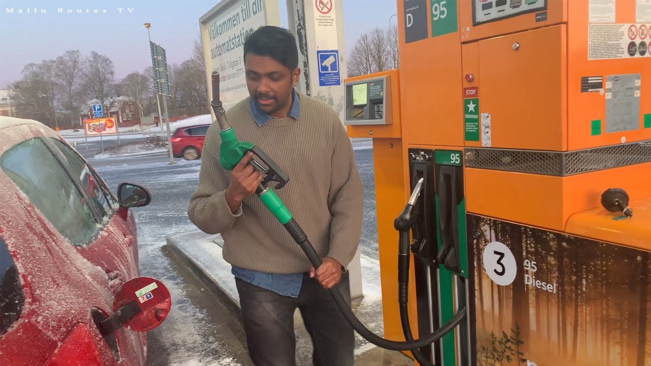 How to fill Gas (petrol/Diesel ) in Sweden. Indians in Sweden - English Subtitle