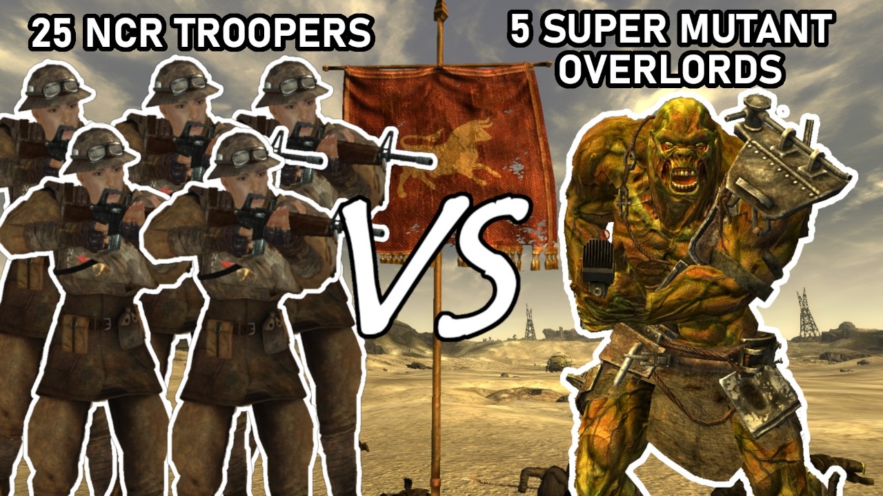 Can 25 NCR Troopers DEFEAT 5 Super Mutant Overlords? | Fallout New Vegas npc battles