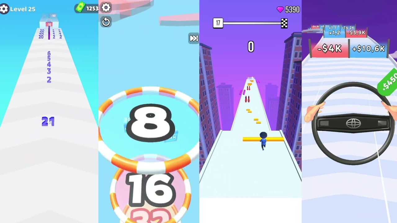 Jelly run 2048 Vs Number game Vs Brick builder Vs Steering wheel evolution #jellyrun2048gameplay