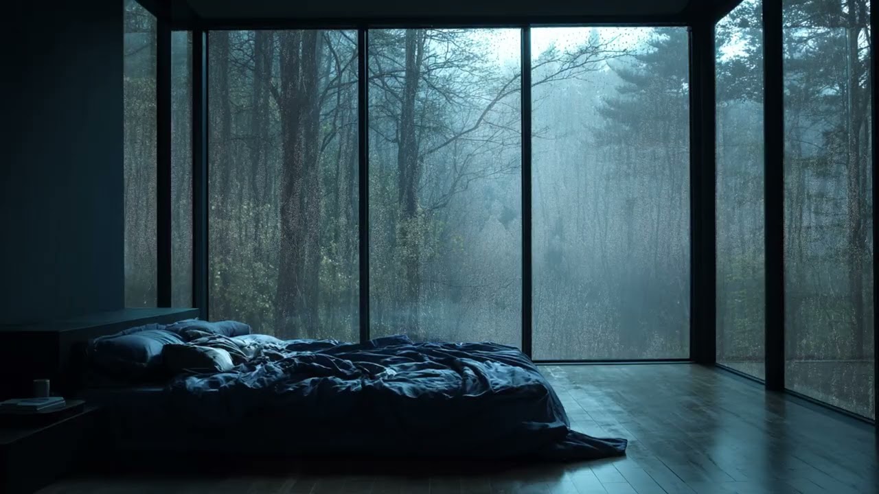 Tiny Forest Cabin Bedroom in the Rain - Minimalist Living and Soothing Nature White Noise