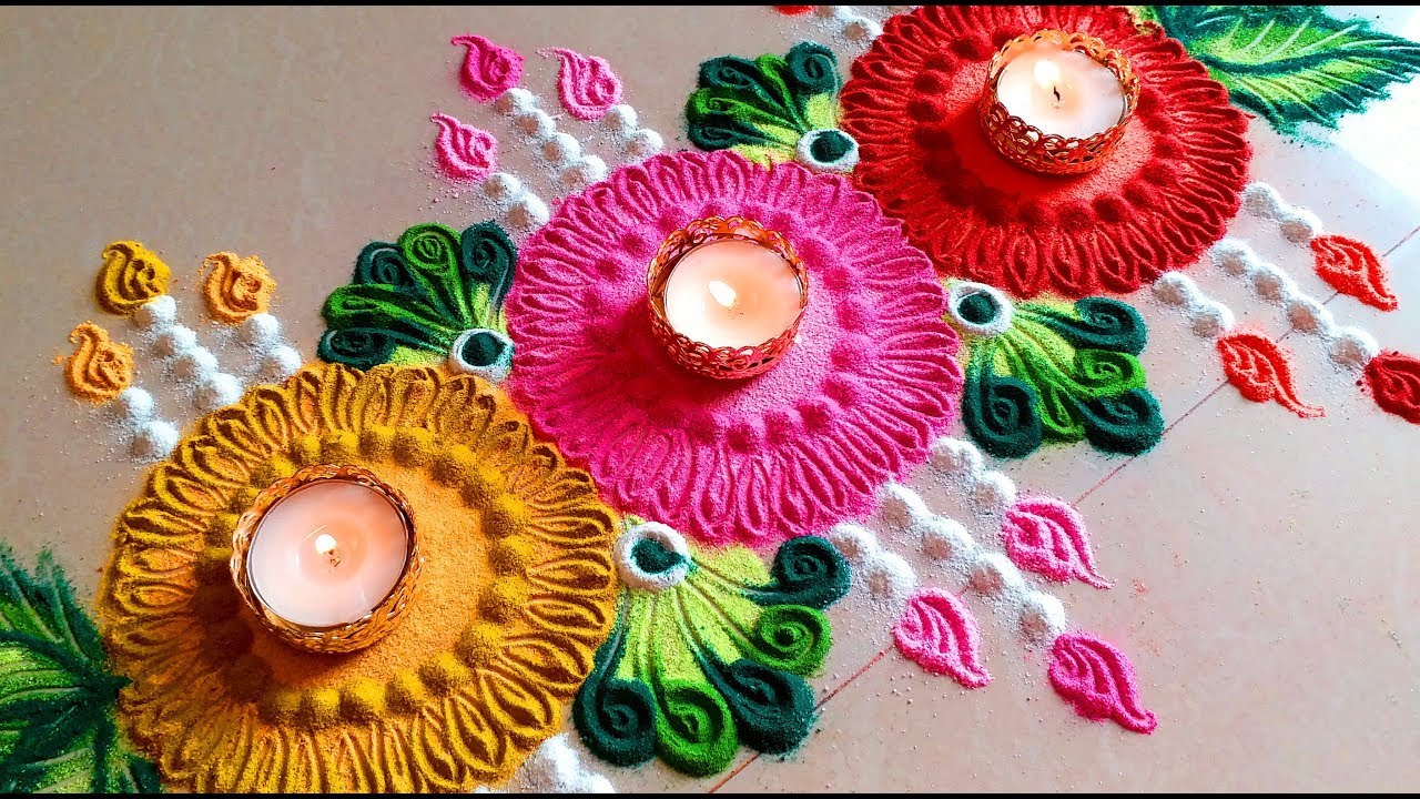 Diwali 2018 Very easy and simple colourful rangoli border designs 2018