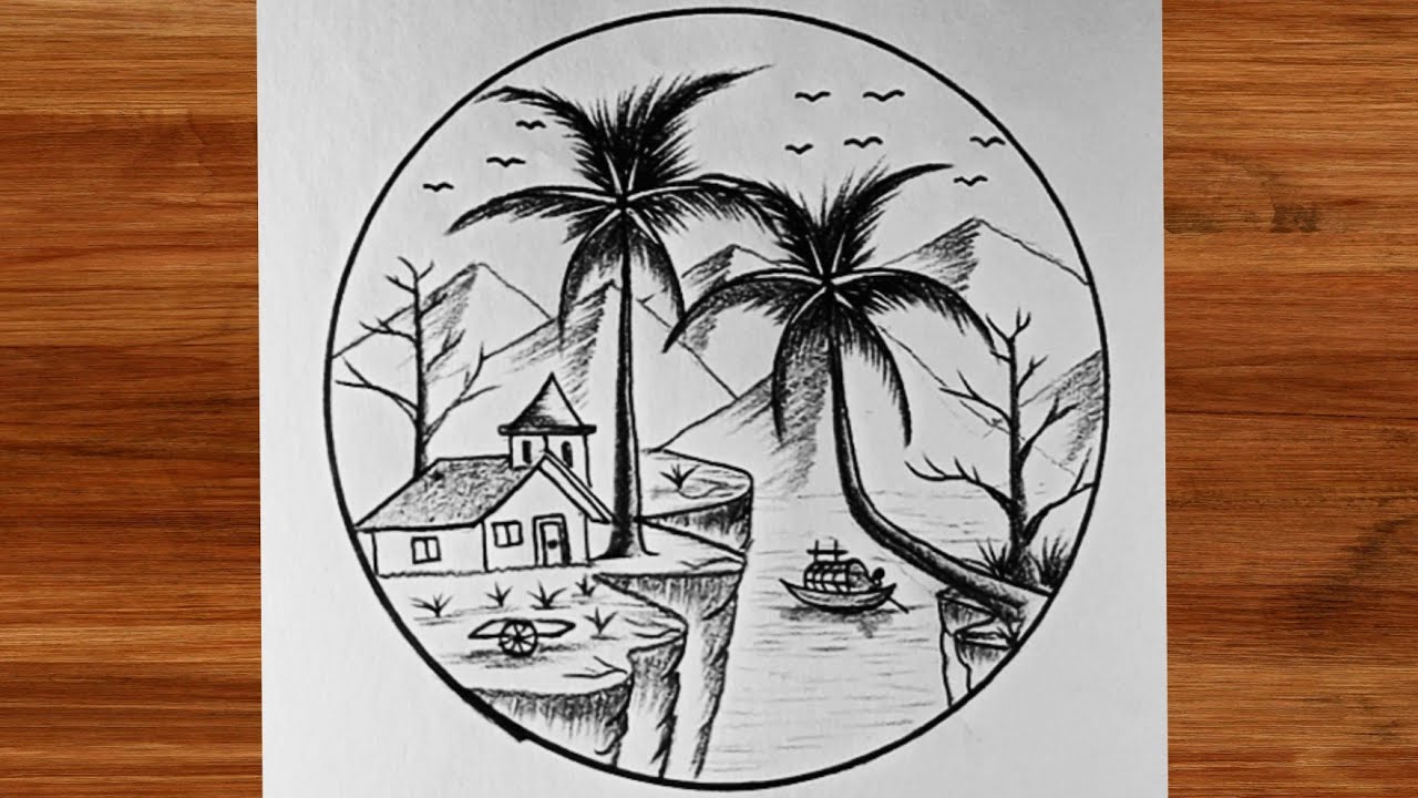 How to draw beautiful 3D mountains view scenery by pencil sketch.
