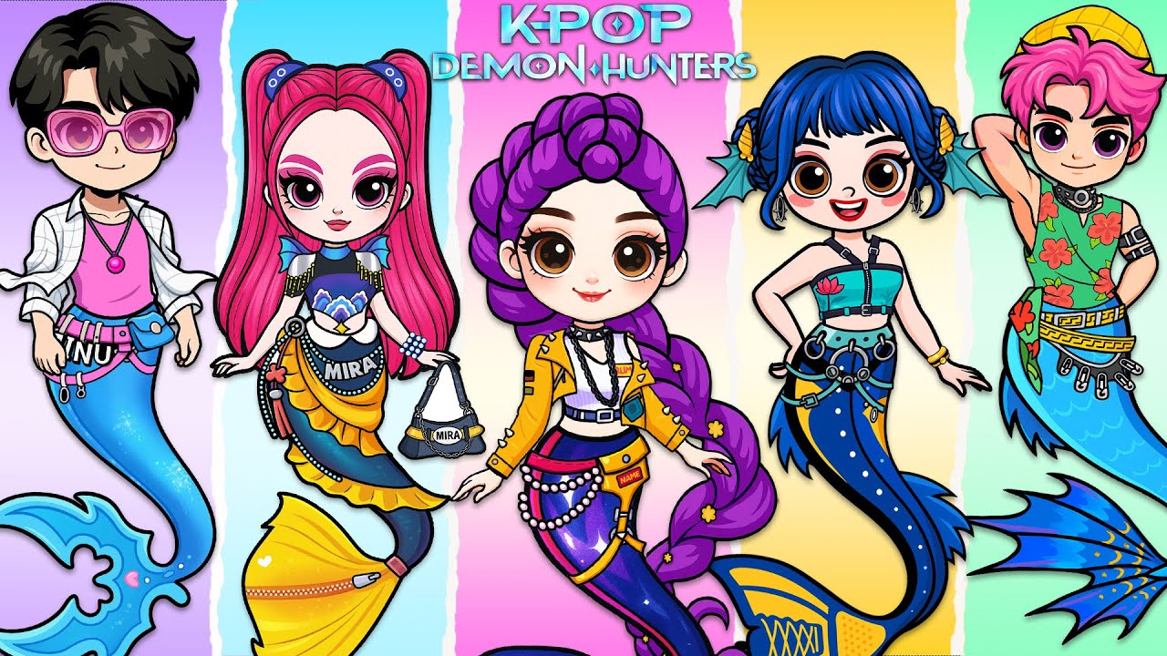 K-Pop Demon Hunters: Rumi, Jinu, Abby & Mira Mermaid Glow Up! | DIY Fashion Paper Dolls