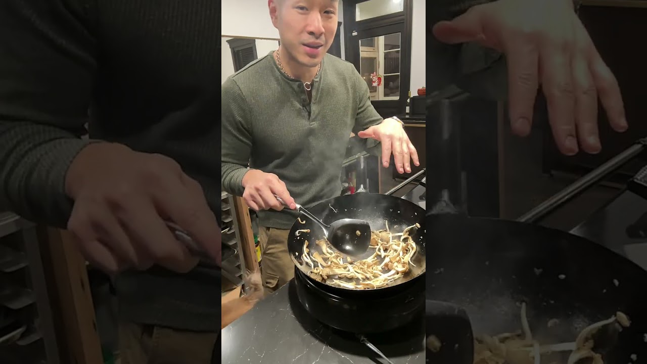 Stir Frying Oyster Mushrooms In an Induction Wok