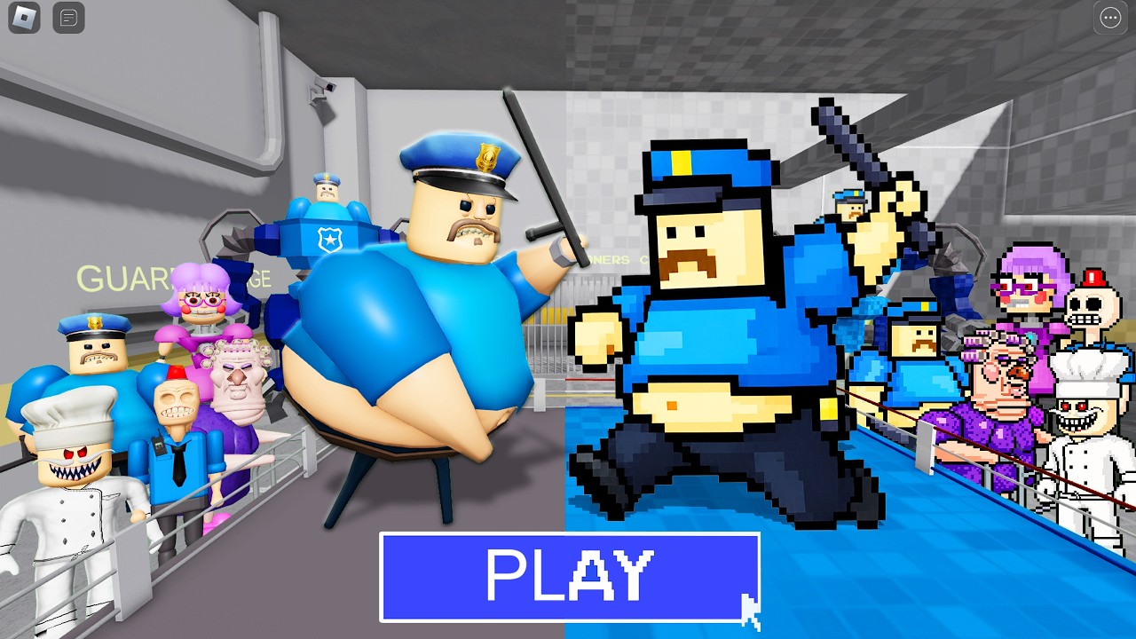 8-BIT BARRY Team Vs BARRY Team in BARRY'S PRISON RUN! New Scary Obby (#Roblox)