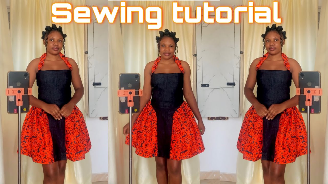 How to cut and sew a dress with side gathers and ruffled strap design around the neck