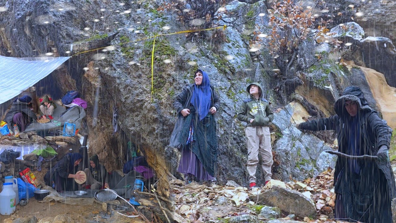 Nomadic mother in a cave under rain and snow | A woman's battle with the cold of the Zagros