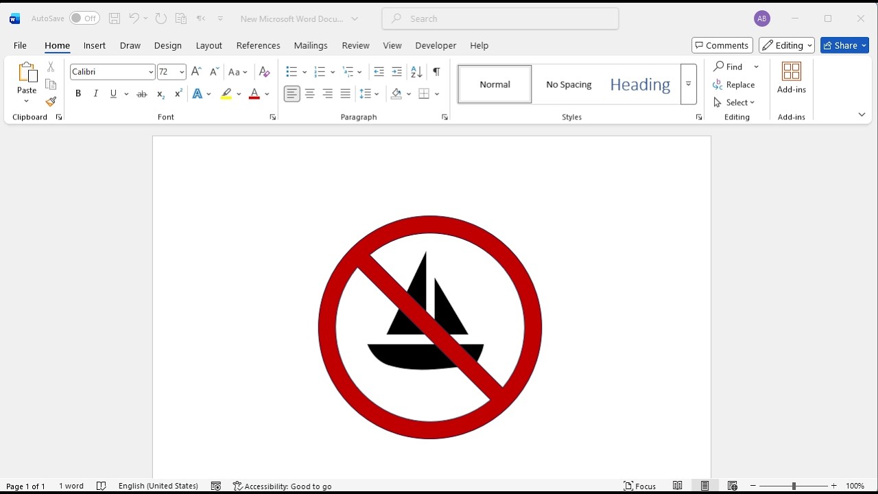 How to create no sailing sign in word
