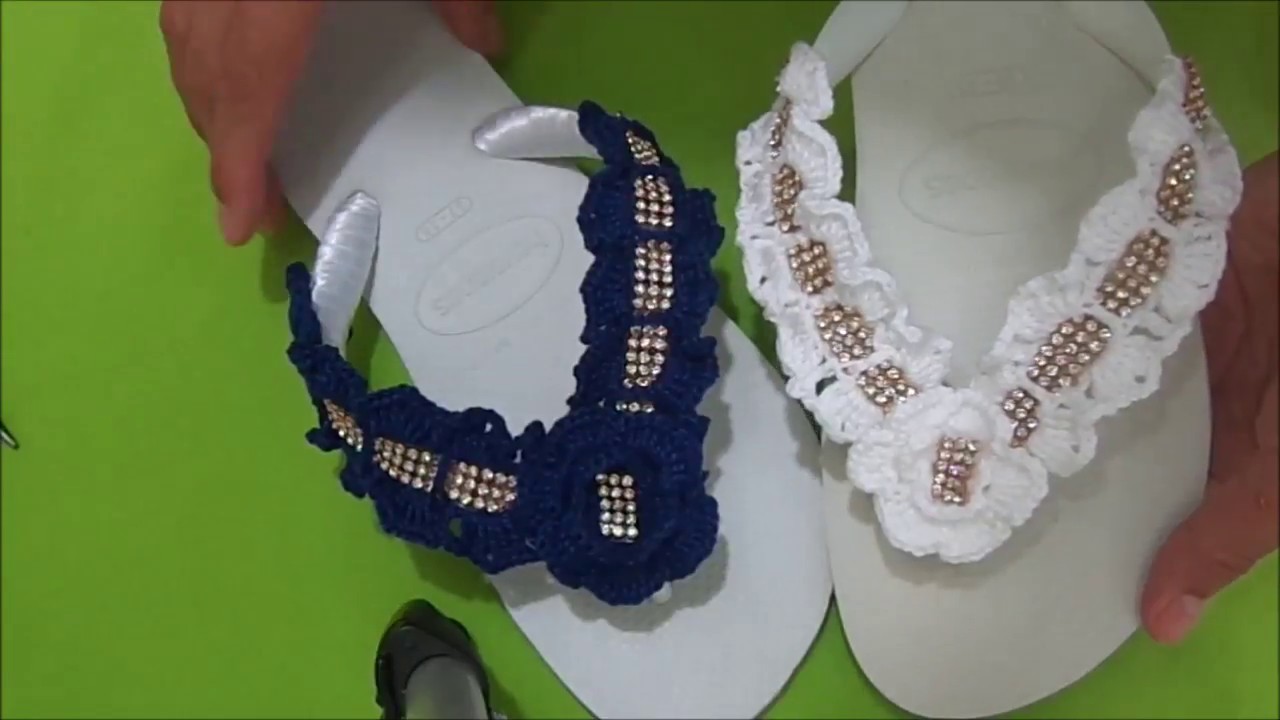 chinelo bordado com crochê luxo cida reis