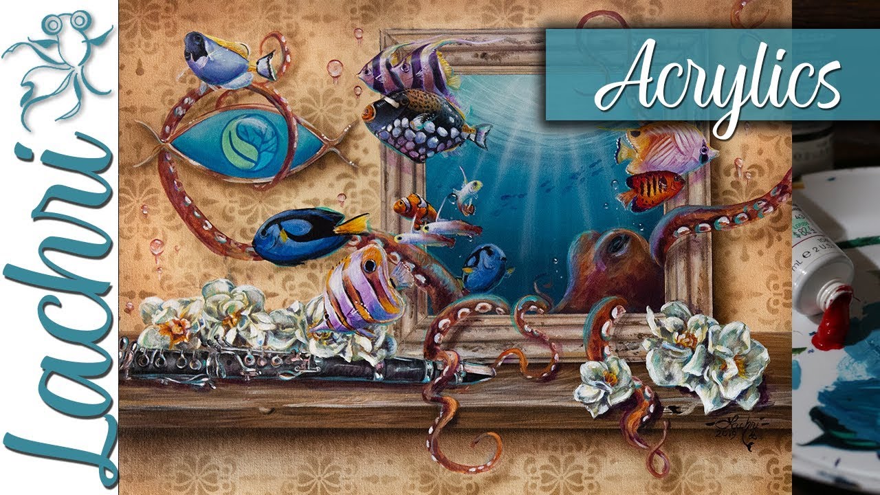 Aquashella surreal Octopus  - Acrylic Painting Tips - Lachri