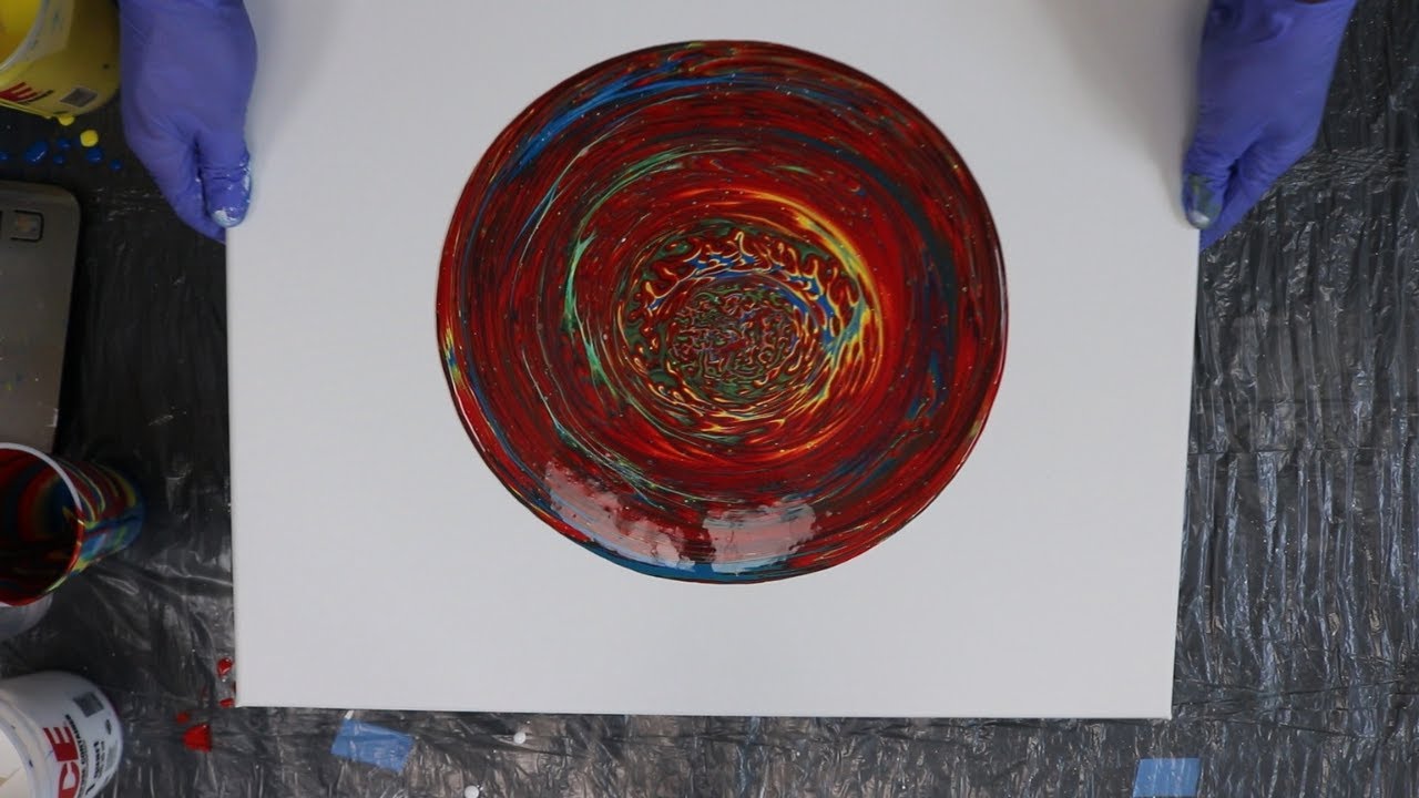 Abstract Acrylic Ring Pour with Primary Colors