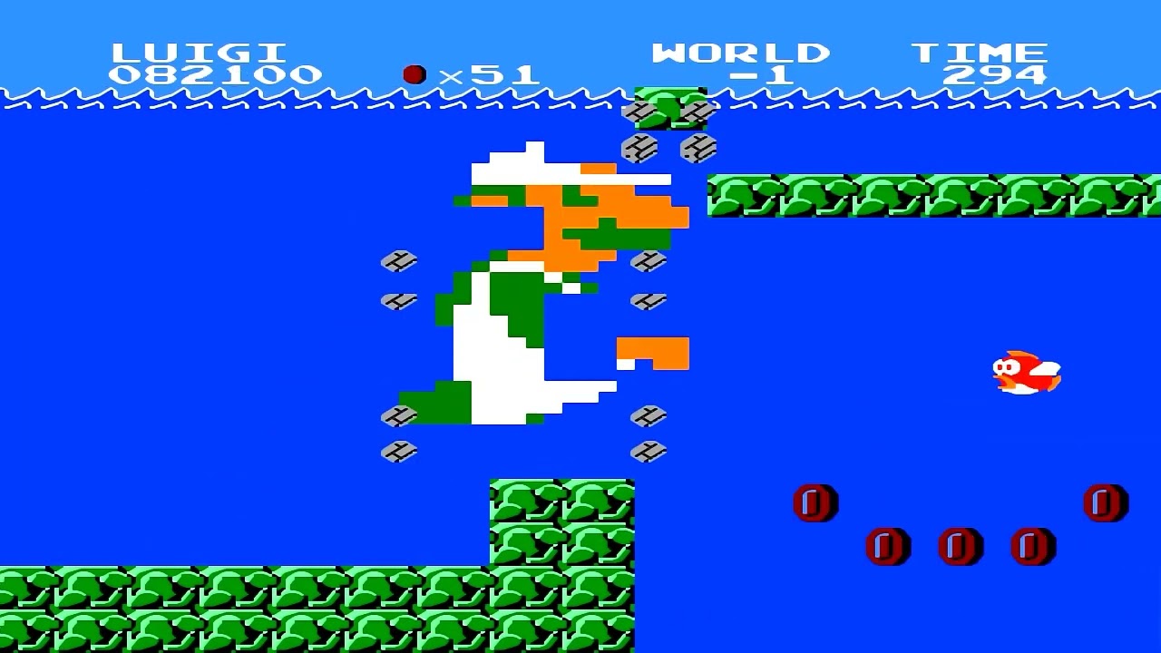 Super Mario Bros HD MEGA GIANT LUIGI IN MINUS WORLD