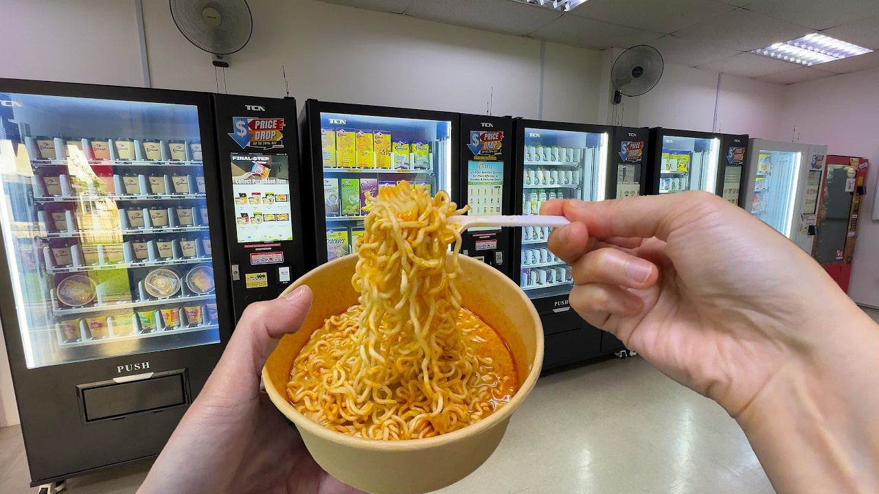 Eating at a 24 Hours Vending Machine Mart