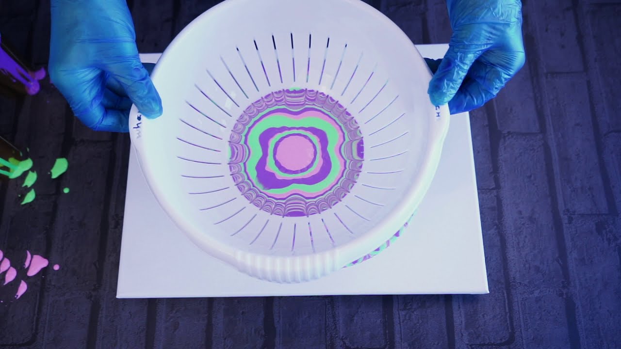 Psychedelic Neon Paint Bomb//Colander Pour//Acrylic Paint Pour