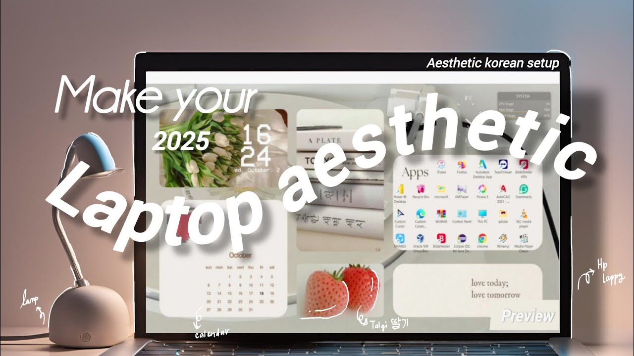 how to make your laptop aesthetic ! window 11 + aesthetic korean setup
