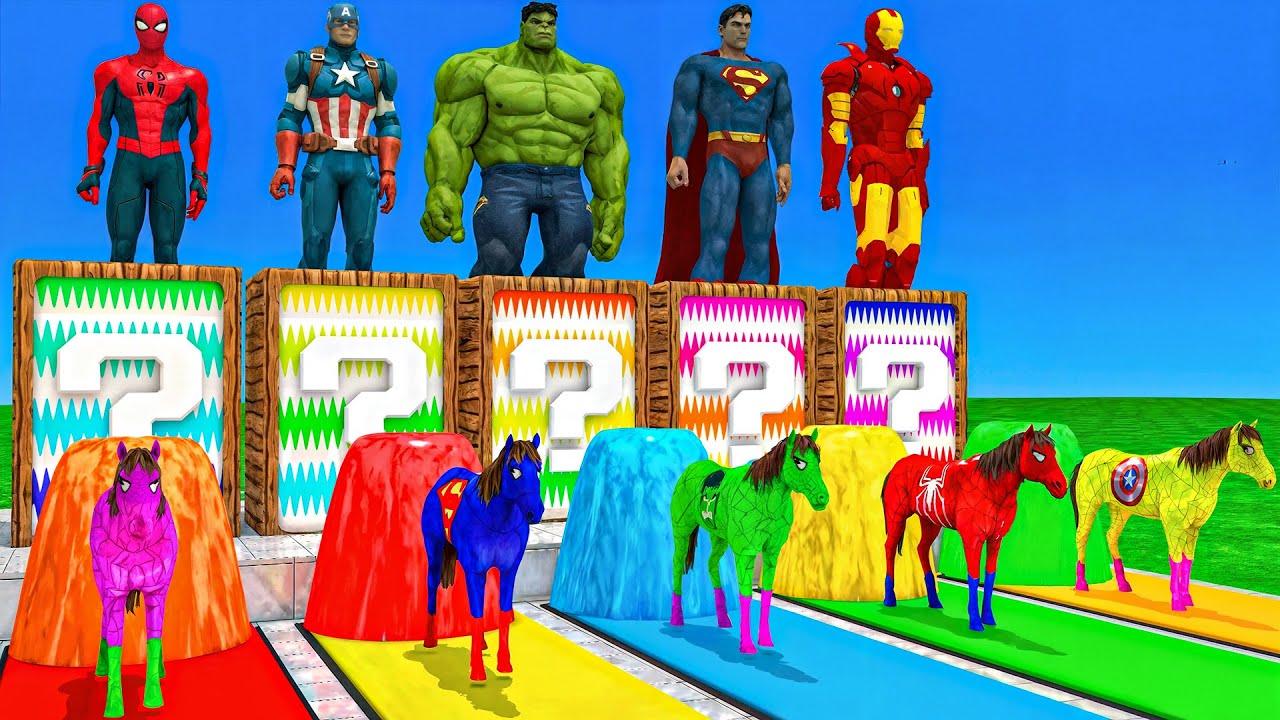 RED HORSE SPIDERMAN CROSSING RAINBOW DOOR ON SHARKS SPIDERS BRIDGE RESCUE ANIMALS GAME 3D 2025
