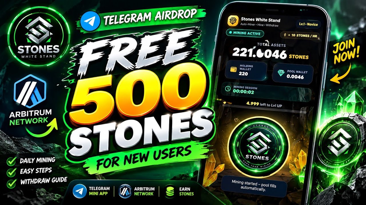 NEW Telegram Airdrop: STONES WHITE STAND 🔥 Daily Mining + Withdrawal Guide