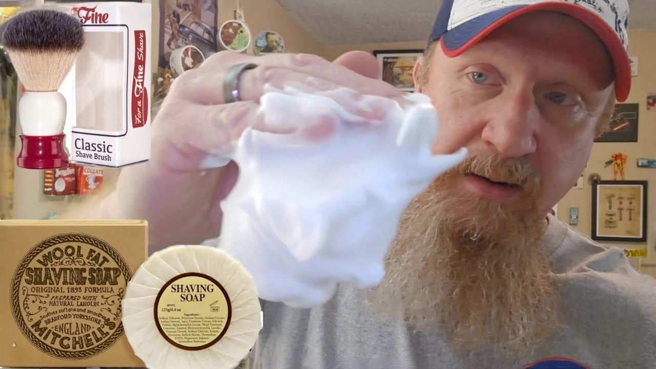 How to lather Mitchell's Wool Fat with synthetic shave brush