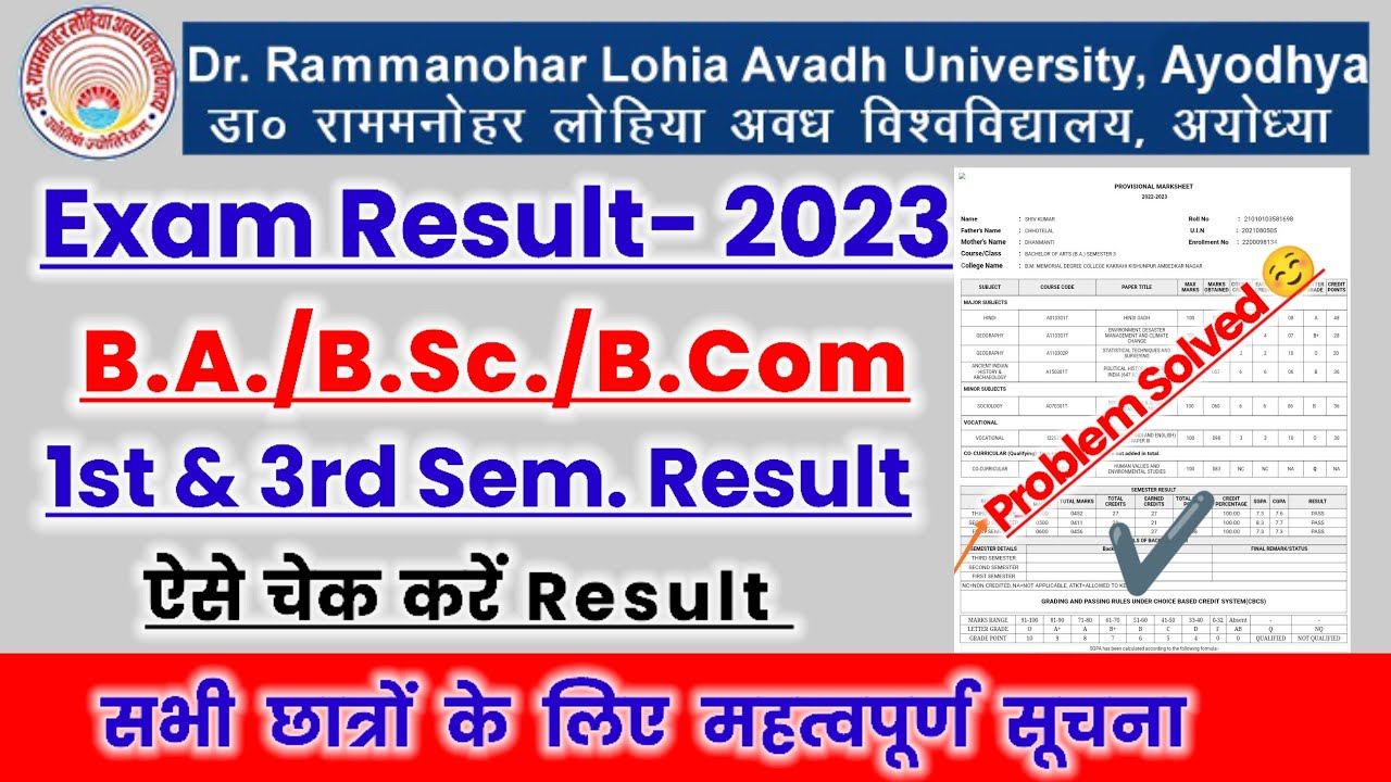 #rmlauexam result 2023 | Avadh University Exam Result 2023 | today latest update