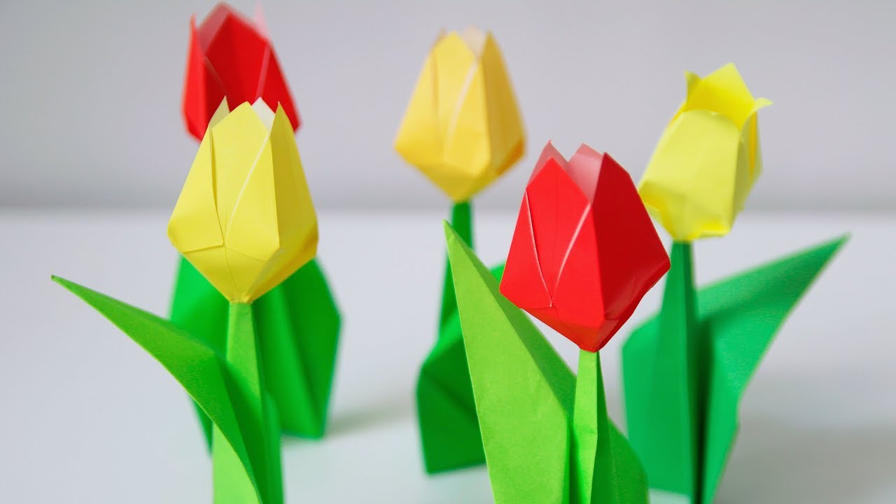 💐 Origami Tulip 💐 Tulip  and Stem (Kunihiko Kasahara)