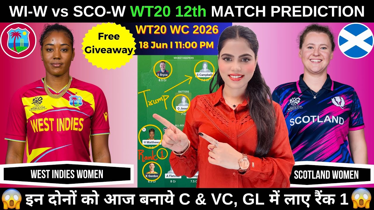 WI-W vs SCO-W Today Match Prediction | WI vs SCO Dream11 Prediction | T20 World Cup 2026 12th Match