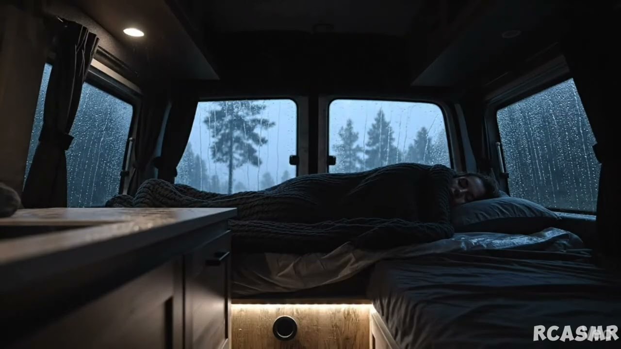 🌙Heavy Rain Falling All Night | Cozy Camper Van Sleep Ambience