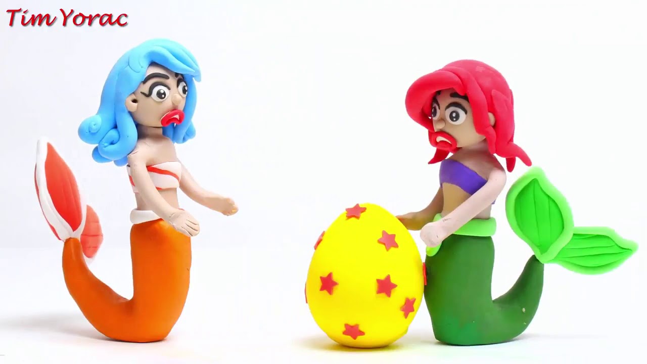 Disney Princess Cinderella Mermaid Princess Ariel Play doh STOP MOTION-Learn Color Finger