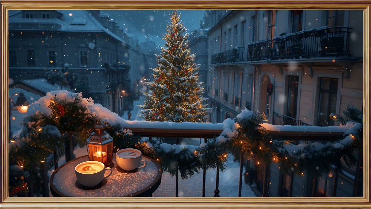 Winter Balcony Art 4K | Cozy Coffee Evening View | 2 Hours | TV Art Gallery Pictures Wallpapers