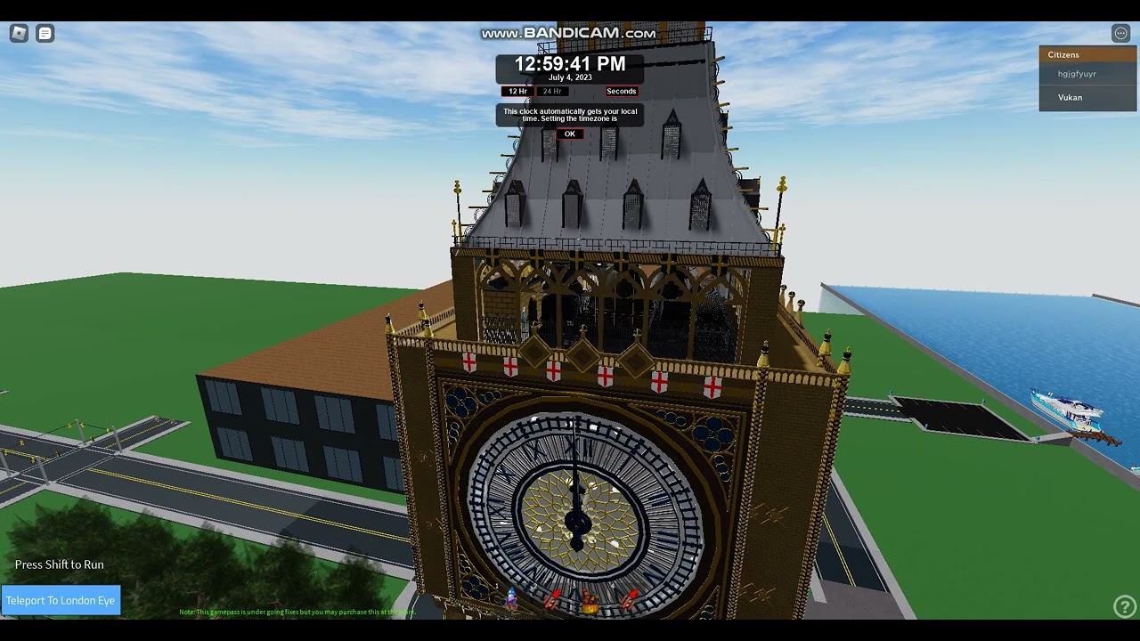 Big Ben chimes 12 o clock in roblox