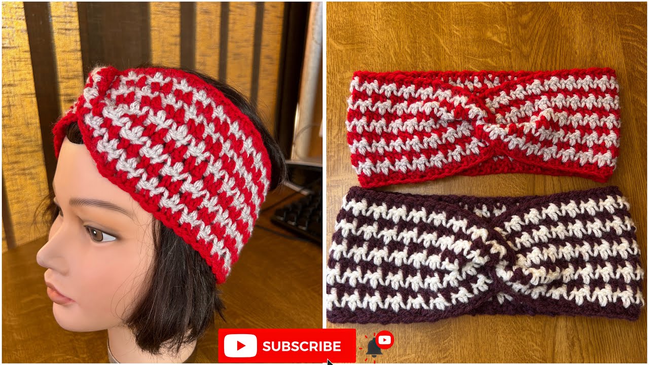 Bandeau au crochet pied de poule une idée pour finir les restes des laines #crochet #diy #knitting