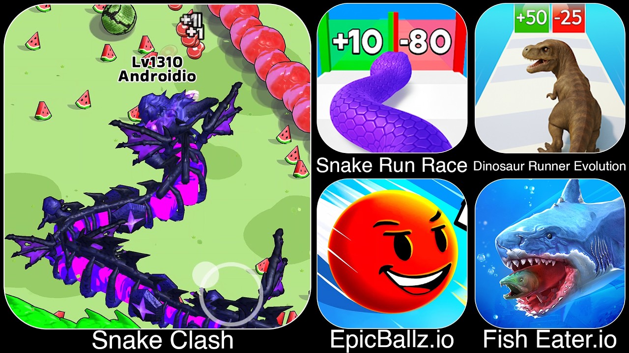 Snake Clash, Snake Run Race, Dinosaur Runner Evolution, Epic Ballz.io, Fish Eater