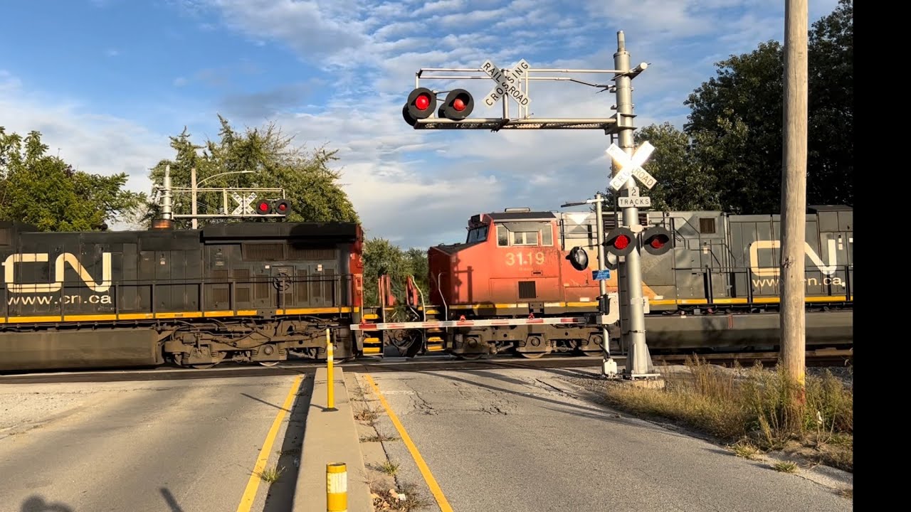 3 engine CN freight train with No. 3855 leading at Griffith, IN